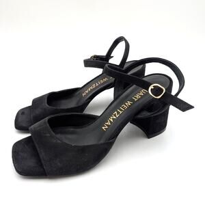 Stuart Weitzman Tia 75 Block Heel Sandal Women's Black Size US7.5B EU38